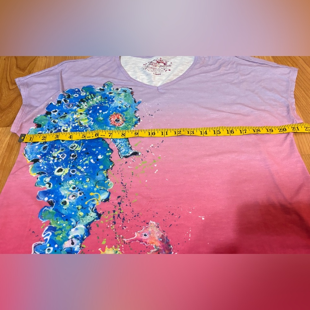 Leoma Lovegrove Colorful Seahorse Print Short Sleeve Blouse Large - Picture 6 of 11
